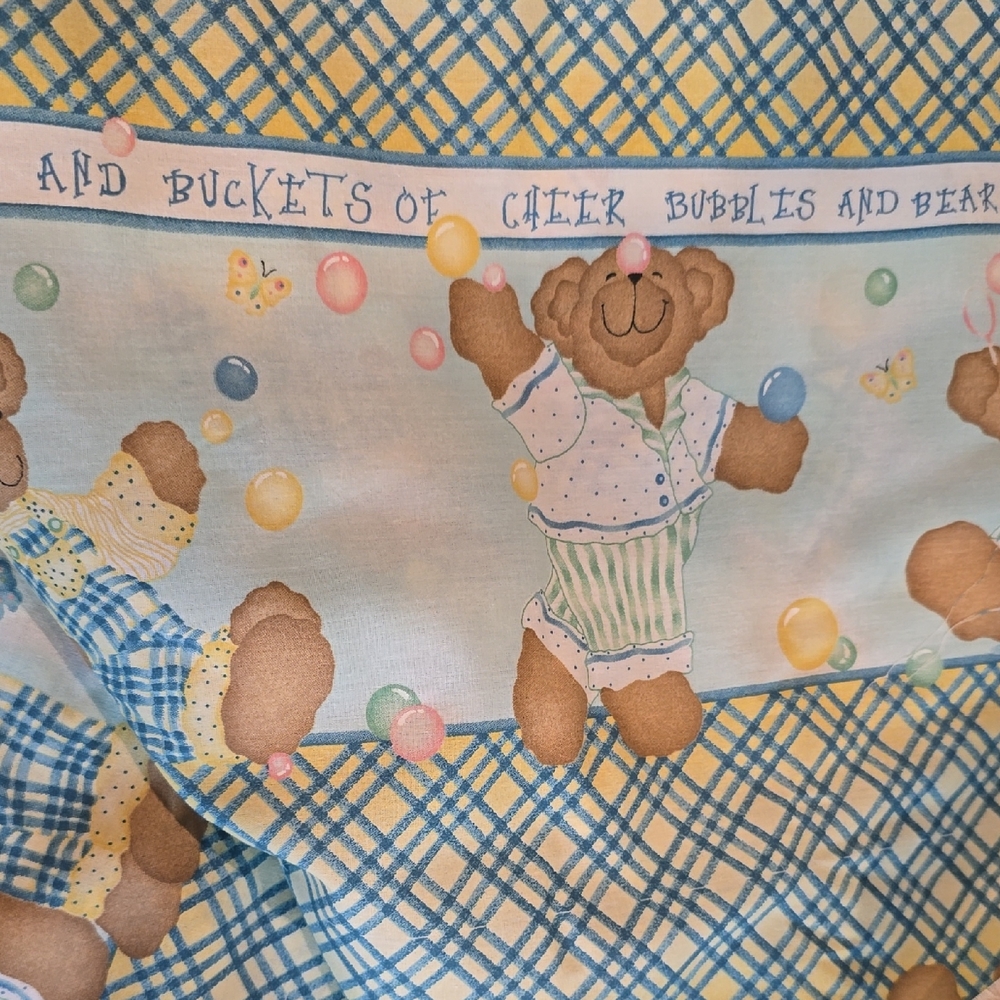 Daisy Kingdom Butterfly Bears Print Fabric , quilt top and 9+ yards ruffled edge
